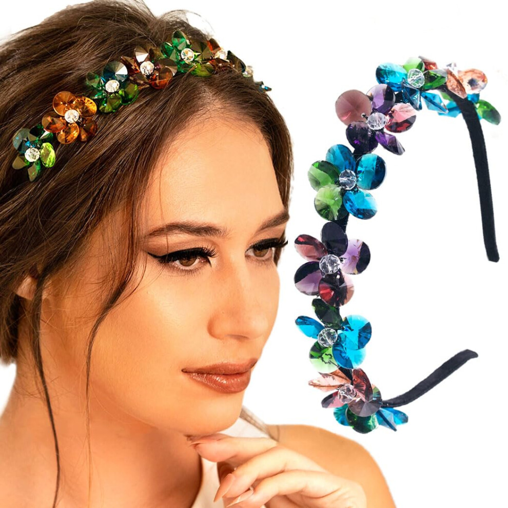 Formery Unisex Colorful Crystals Headband Sparkly Rhinestone Hairband Party Prom Wedding Handmade Crystals Headpiece Hair Accessories For Women