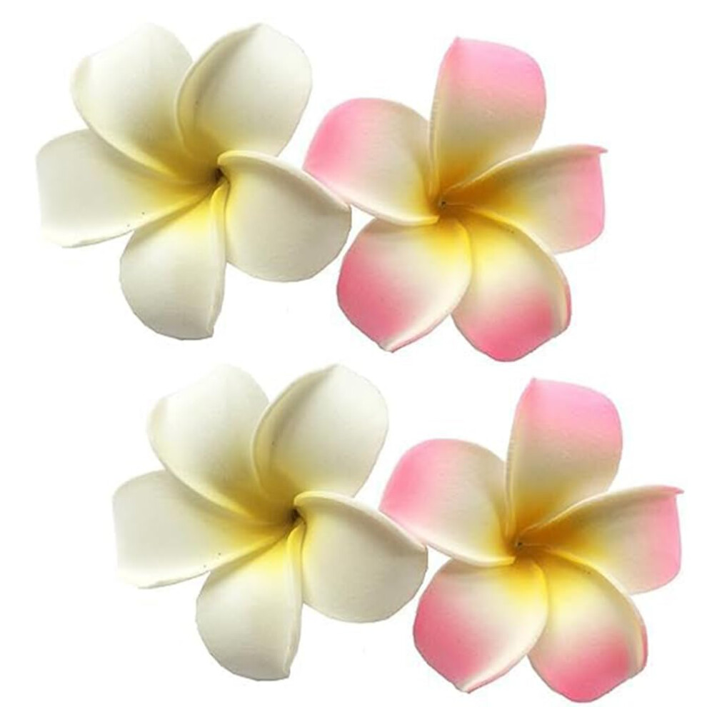 Calsgkspray White/Pink 4Pcs And Hawaiian Frangipani Plumeria Foam Head Flower Clips Bridal Wedding Party Beach Hair Clip Hair Clips Hair Accessories(7Cm)