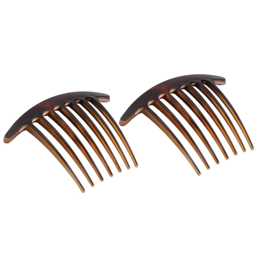 Parcelona French Basic 7 Teeth Tortoise Shell Matte Large 4 Celluloid Set Of 2 Side Hair Combs For Women And Girls
