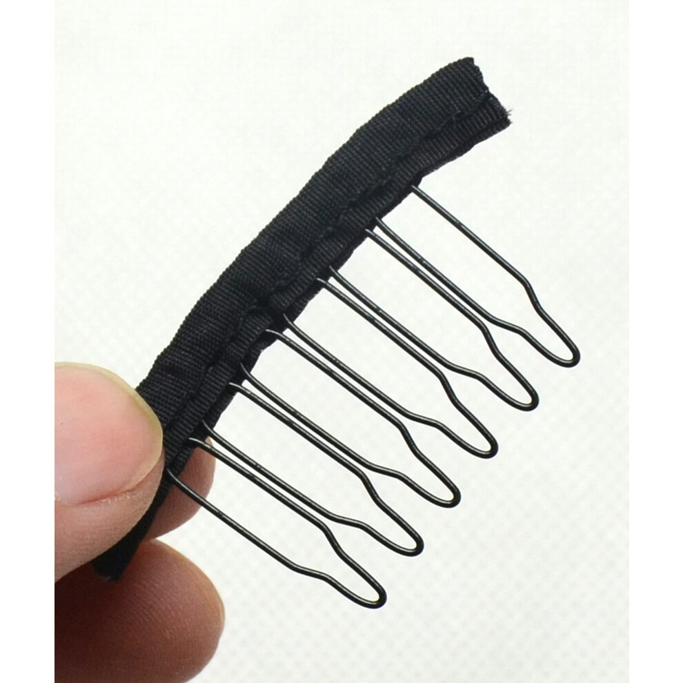 Jozlynn 12 Pcs Wig Combs For Making Wig 6 Teeth Wig Clips Stell Tooth For Hairpiece Caps Diy (12 Pcs Black)