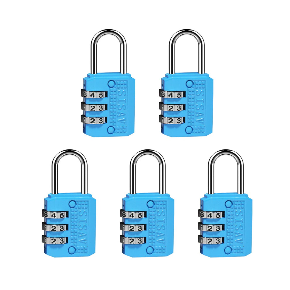 Sisav 5 Pack 3Digit Combination Padlock Easy Read Dials School Gym Locker-Keyless Resettable Combo Five Colors Are Optional Luggage Fence Travel Gate 4537360479123