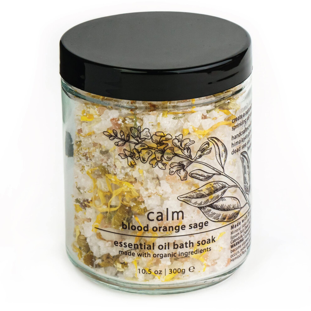 Hemlock Park Orange Calm Essential Oil Bath Soak | Naturally Soothing Mineral Sea Salt And Botanicals | 10.5 Oz Jar | Blood Sage