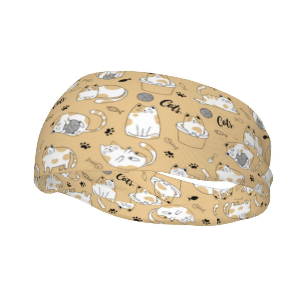 Stirnbander Mit Katzenmuster-Aufdruck, Rutschfestes Schweissband, Modische Sommer-Haarbander Fur Tennis, Basketball, Laufen, Fitnessstudio, Traini-image