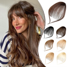 Letterly Bangs H?rklemme i pandeh?r 100 % ?gte menneskeh?rforl?ngelser Wispy Bangs Clip on Air Bangs Buet pandeh?r Frynser med templer H?rstykker