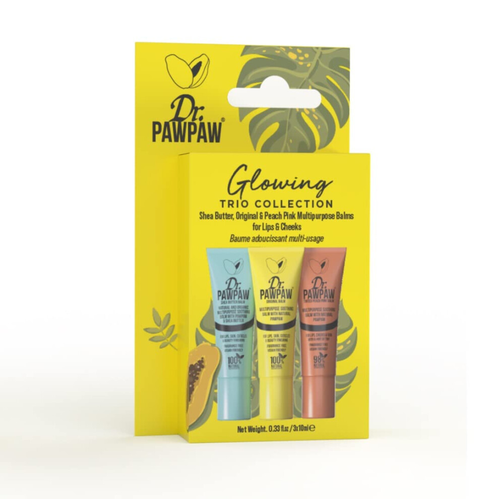 Dr Paw Paw Peach/Pink Dr.pawpaw Glowing Trio Gift Set: Original Shea Butter Multi-Purpose Natural No Fragrance Balm For Hydrating Lips Skin Hair Cuticles N