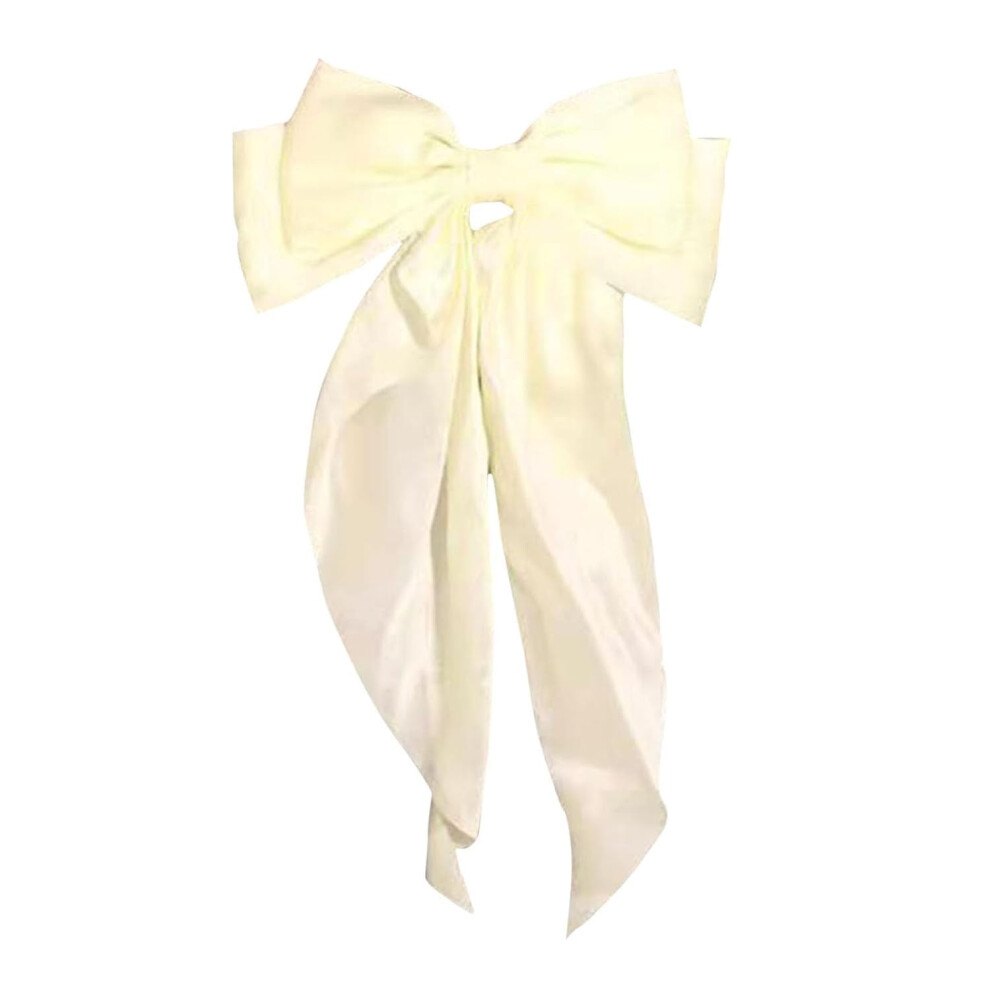 Tustao White/Black Silky Satin Big For Women Hair Ribbons Oversized Long Tail Hair Bows Bow Hair Bow Large Hair Ribbon Barrettes Metal Clips Bowknot Hair Acc