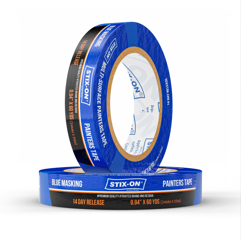 Stix-On Painters Tape 1 Inch Wide Painting Tape Blue Masking Tape For Painting Walls Diy Surface-Safe & Residue-Free Edge Paint 0.94 Inch X 60 Ya 198715434330