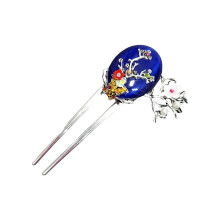 Hanbok Hair Pin binyeo Korea Traditional Girl Women Adorable Stick Accessory Dark Navy Flower