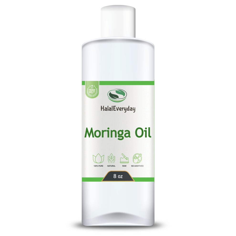 Halaleveryday Moringa Oil - 100% Pure Natural Unrefined Virgin Organic | Cosmetic & Food Grade | For Skin Body Hair & Face (8 Oz.)