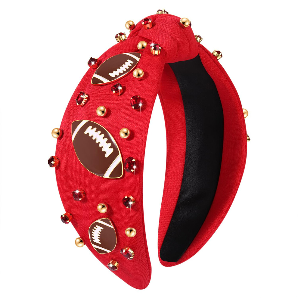 Bandeau de football HZEYN pour femme, bandeau nou   en cristal, accessoire pour cheveux, id  al pour les fans de sport (rouge)
