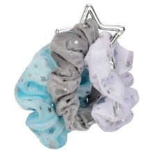 iscream Silkebl?d Fleece og Velour S?t med 3 Scrunchies - Himmelbl? Skygr? og Stjernehvid