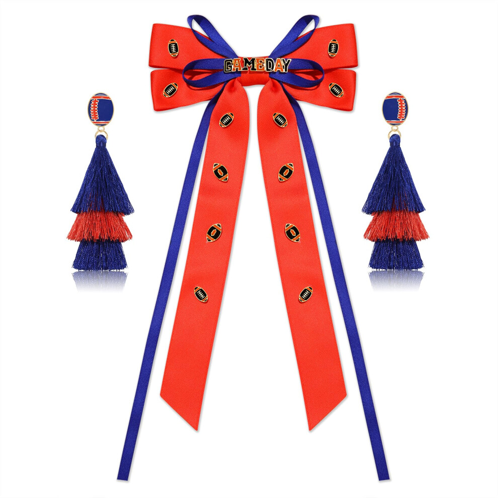 Hzeyn Haarschleifen Fur Spieltage Fur Frauen, Fussball-Haarschleifen-Clips, Juwelenbesetzte Kristalle, Langer Schwanz, Satinband, Haarspange, Spor-image