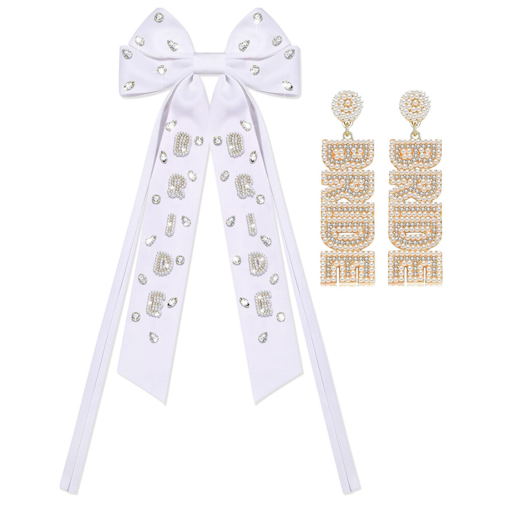 Fermagli Per Capelli Da Sposa Con Fiocco Per Donna, Fermagli Per Capelli Da Sposa Con Perline, Fiocchi Per Capelli In Raso Bianco Setoso Con Napp-image