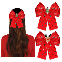 2PCS Christmas Hair Bow Clips for Women Christmas Accessories Xmas Bow Tree Reindeer Snowflake Hair Bows Silky Satin Red Green Bows Holiday Hair Ribbo