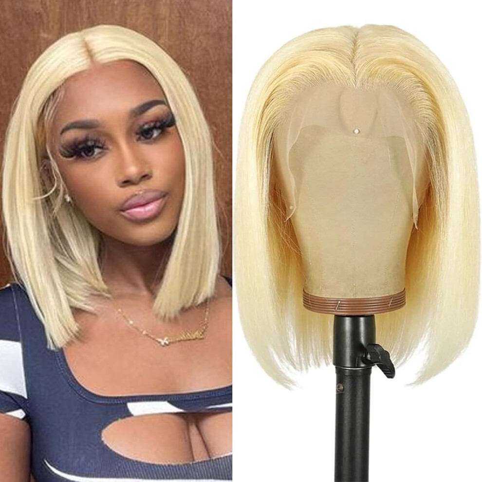Sunfa Unisex Blonde Bob Wigs Human Hair Glueless 13X4x1 T Part Bob Wig Human Hair Replacement Wigs 613 Blonde Straight Glueless Lace Front Wigs Human Hair Bo