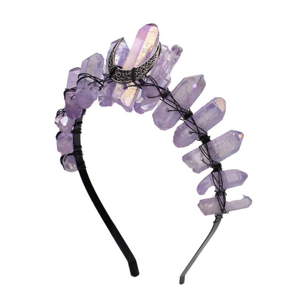 Poememgi Raw Crystal Tiara Headbands Purple Quartz Crown Goddess Bridal Photography Headwear For Women Girls