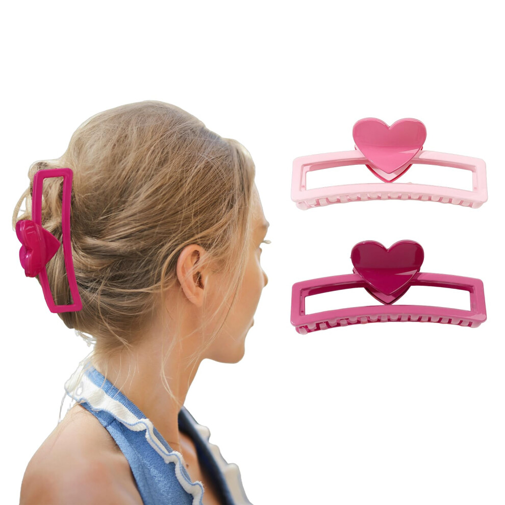 Firopia 2 Pezzi Fermagli Per Capelli A Forma Di Cuore Per San Valentino Da Donna | Fermaglio Rosa | Fermagli Grandi Per Capelli Ricci Spessi E So-image
