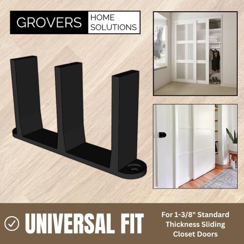 5-Pack Sliding Closet Door Floor Guide Bracket | Universal Fit for 1-3/8"""" Width Doors (Black) | Grovers Home Solutions 2
