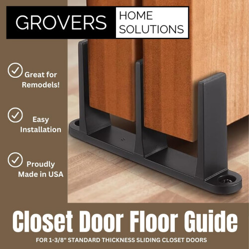 5-Pack Sliding Closet Door Floor Guide Bracket | Universal Fit for 1-3/8"""" Width Doors (Black) | Grovers Home Solutions 1