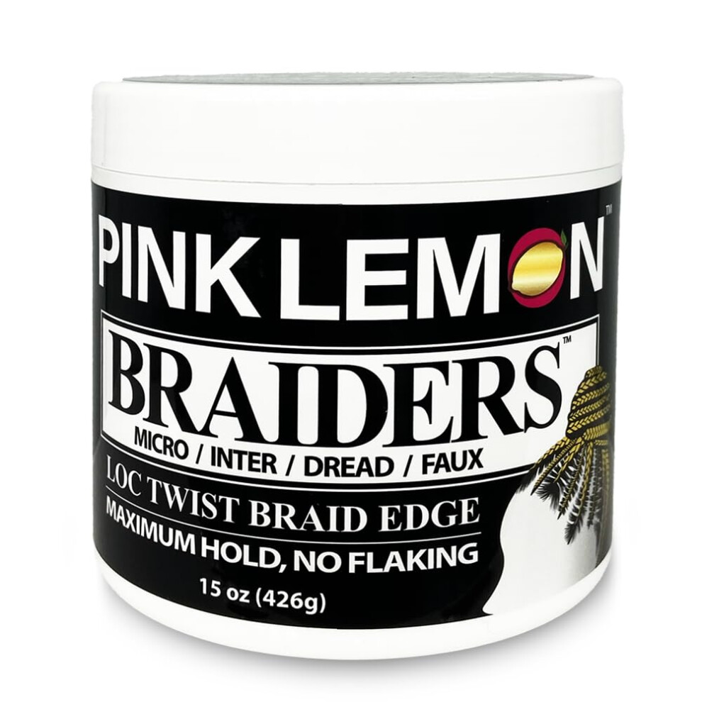 Lemon&Lemon Pink Lemon Braiders (15 Oz) - Maximum Hold No Flaking Long Lasting Hold High Shine. For Micro Inter Dread Faux Loc Twist Braid Edge.