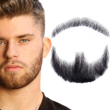 Barba finta, baffi realistici, pizzetto annodato a mano, peli sul viso, adulti, uomini, pizzo, barba finta invisibile per travestimenti di Hallow