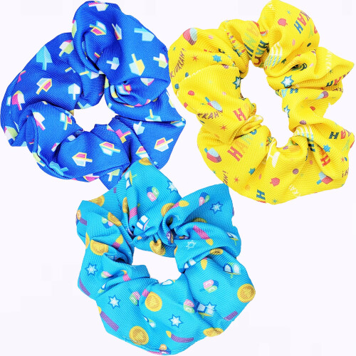 Hanukkah Elastic Hair Scrunch Chanukkah Design (3-pack)