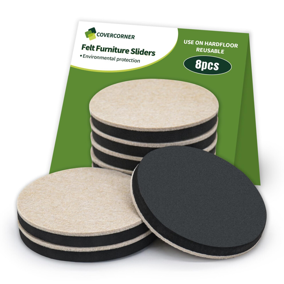 Covercorner Furniture Sliders For Hardwood Floors 8 Pcs - 4 3/4 Inch Sliders For Moving Furniture - Felt Furniture Pads For Hardwood Floors 730198411790