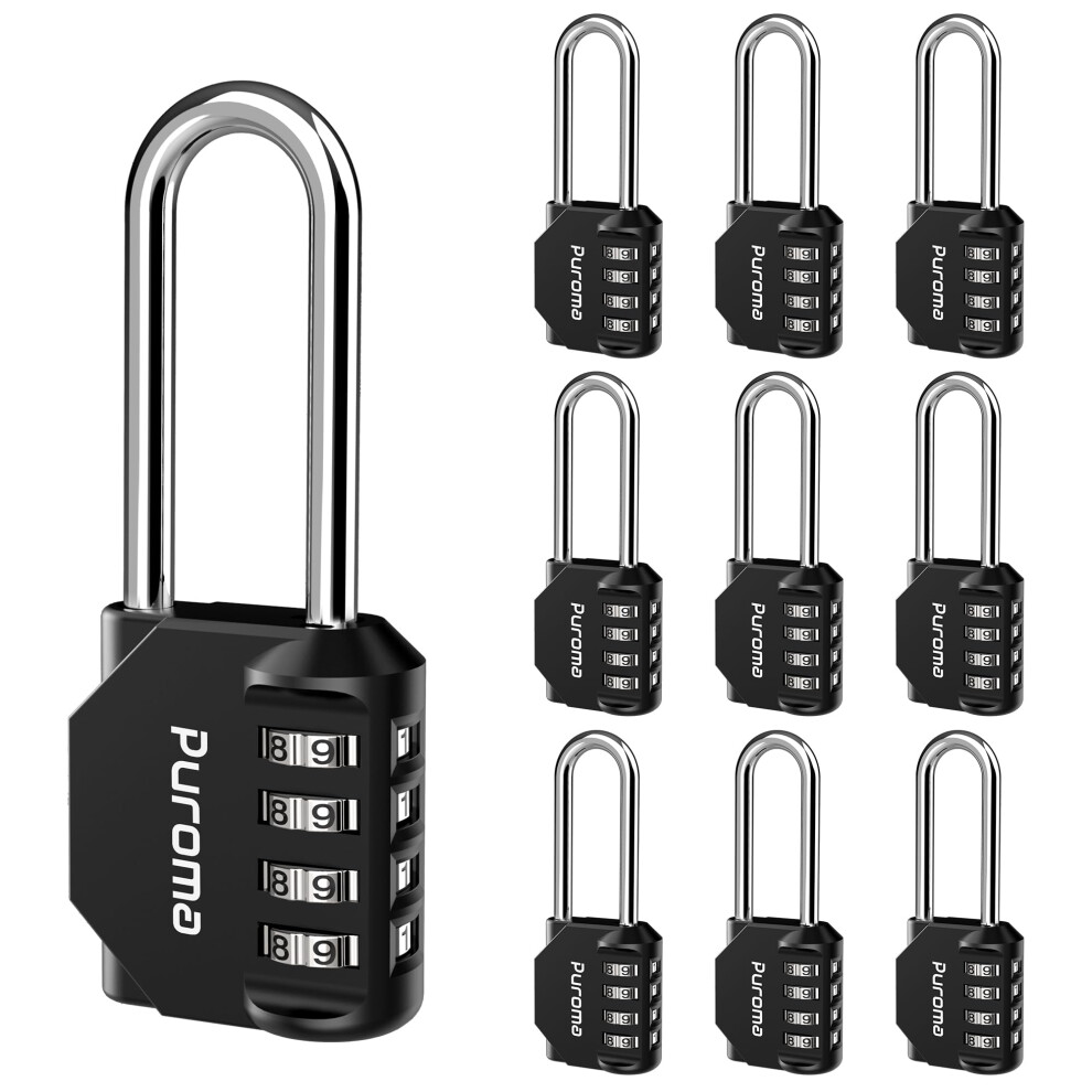 Puroma 10 Pack 2.6 Inch Long Shackle Combination Lock 4 Digit Outdoor Waterproof Padlock For School Gym Locker Sports Locker Fence Gate Toolbox C 840064902205