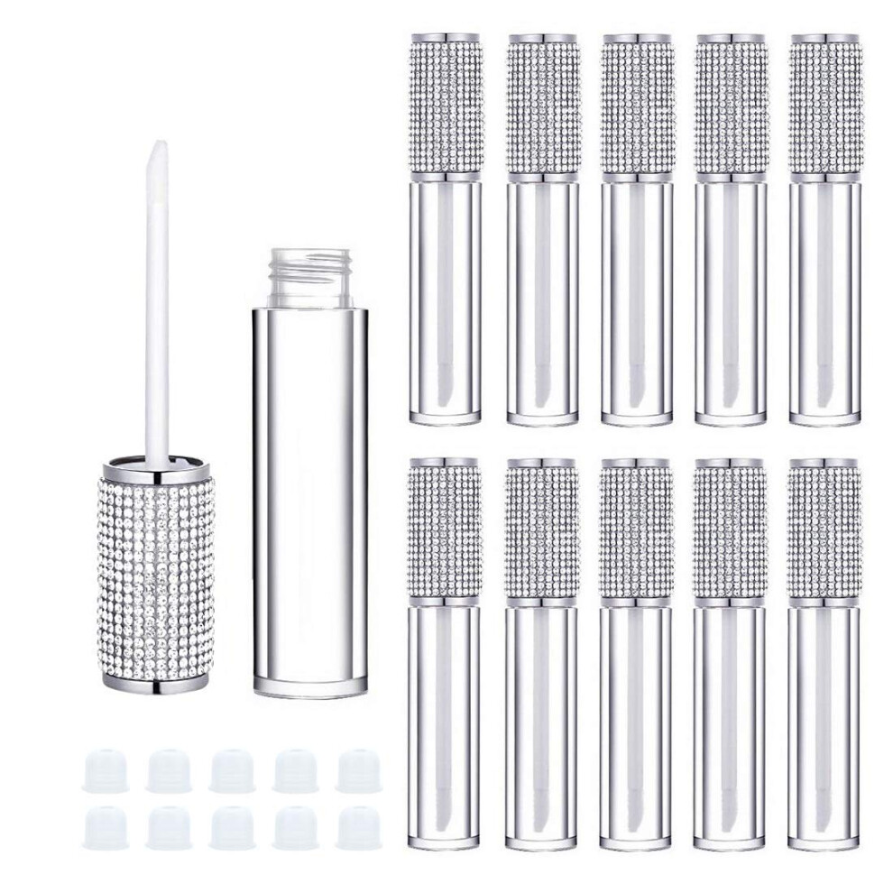 Ajltpa 10 Pack Crystal Rhinestone Lip Gloss Wand Tubes 5Ml Empty Lip Gloss Containers Lipgloss Lip Balm Bottles With Rubber Stoppers For Diy Lip Gla