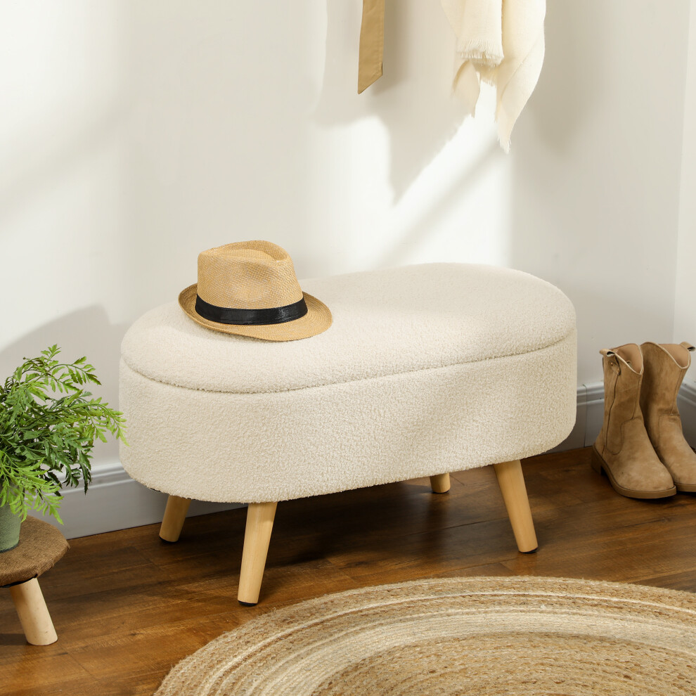 HOMCOM Ottoman Storage Bench for Hallway, Living Room, Cream White