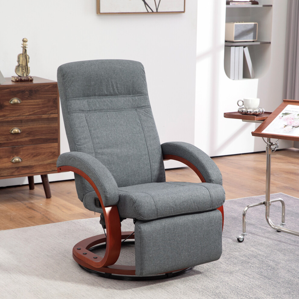 Homcom Grey Manual Recliner Swivel Reclining Chair With Footrest Armrests