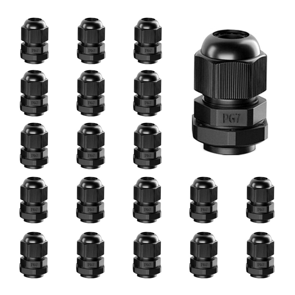 DłAwik Kablowy Ampele, 20 Szt. PG7, Wodoodporne, Regulowane Nylonowe DłAwiki Kablowe 3,5-6 Mm, ZłąCza Z Uszczelkami, Czarny (PG7)-image