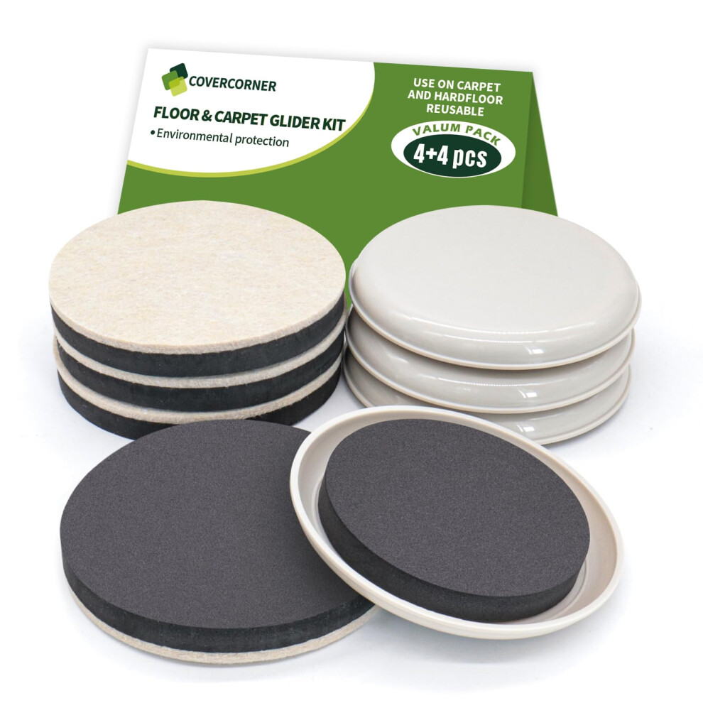 Covercorner Furniture Sliders For Hardwood Floors Furniture Sliders For Carpeted Floors 8 Pcs 4 3/4 Inch Combo Pack Sliders For Moving Furnitu 730198919524