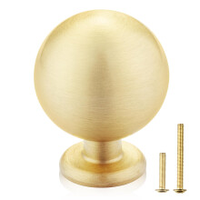 QOGRISUN 5-Pack Solid Brass Cabinet Knobs Round Ball Gold Knobs for Dresser Drawer 1.1-Inch Diameter Sphere Cabinet Pulls Brushed Brass Finish