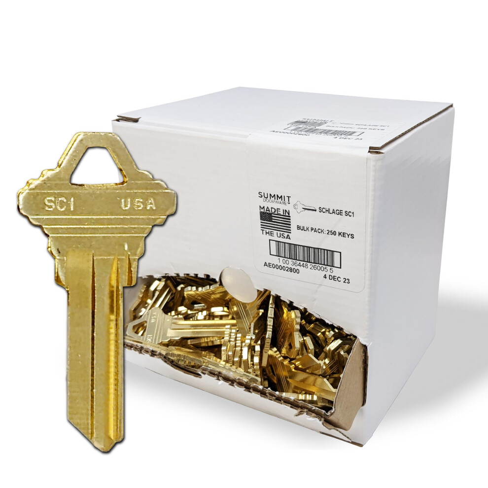 Summit Doorware Schlage Key Blanks In Premium Brass | Uncut Blank Keys For Home And Professional Use | Pack Of 250 Blank Keys 036448260058
