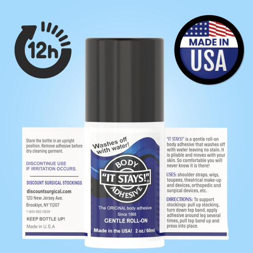 ABSOLUTE SUPPORT It Stays! Roll-On Body Fixative Glue 2 oz Adhesive - Made in USA - 3 Bottle Value Pack 2