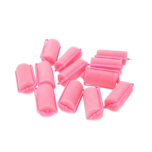 Set van 12 grote roze schuimsponshaarrollers 1