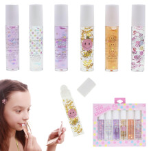 EXPRESSIONS Girl 6pc Lip Gloss Set - High Shine Confetti Lip Gloss Tubes w/Rollerball Applicator Tips | Hydrating Roll On Lip Gloss Safe and Non-Tox