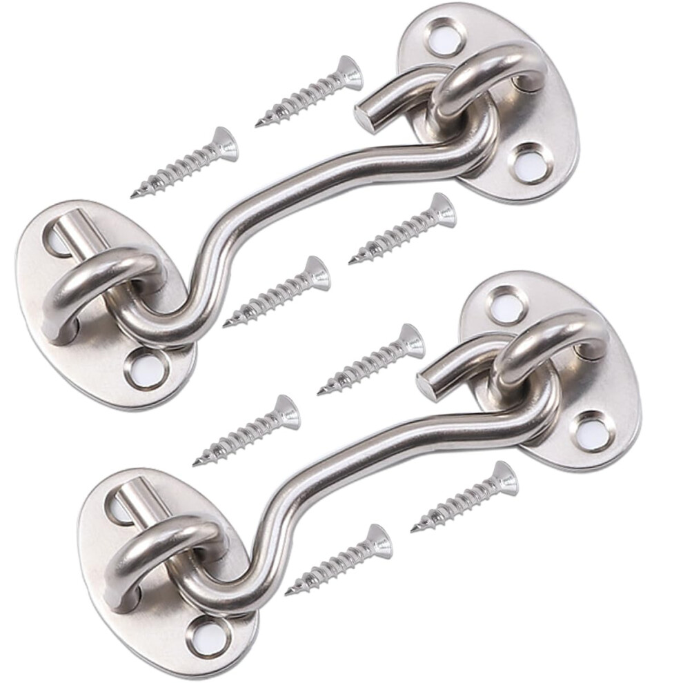 Rainspire (2 Pack) 4 Inch Privacy Hook And Eye Latch For Barn Door Stainless Steel Gate Latch Barn Door Lock Cabin Hooks For Gate Shutters Window Sli 8424602253503