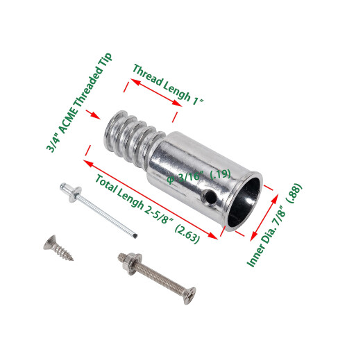 (2-Pack) 3/4"""" (.75) Threaded Tips Replacement for Extension Poles Repairing  Push Broom Handle Threaded End 1
