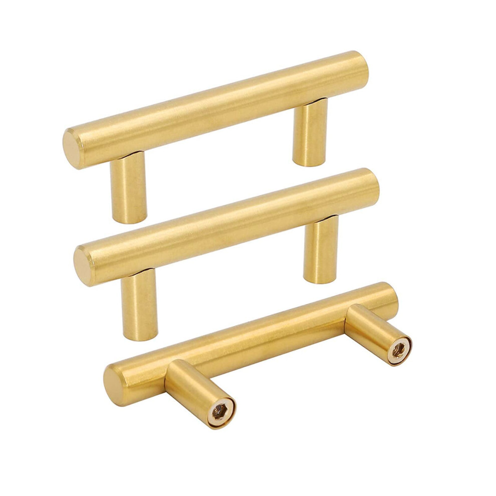 Goldenwarm 10 Pack Gold Drawer Pulls Brushed Brass Cabinet Pulls - Ls201gd64 Gold Kitchen Hardware Hole Spacing 64Mm 2.5In Cabinet Pulls For Dresser D 718924619702