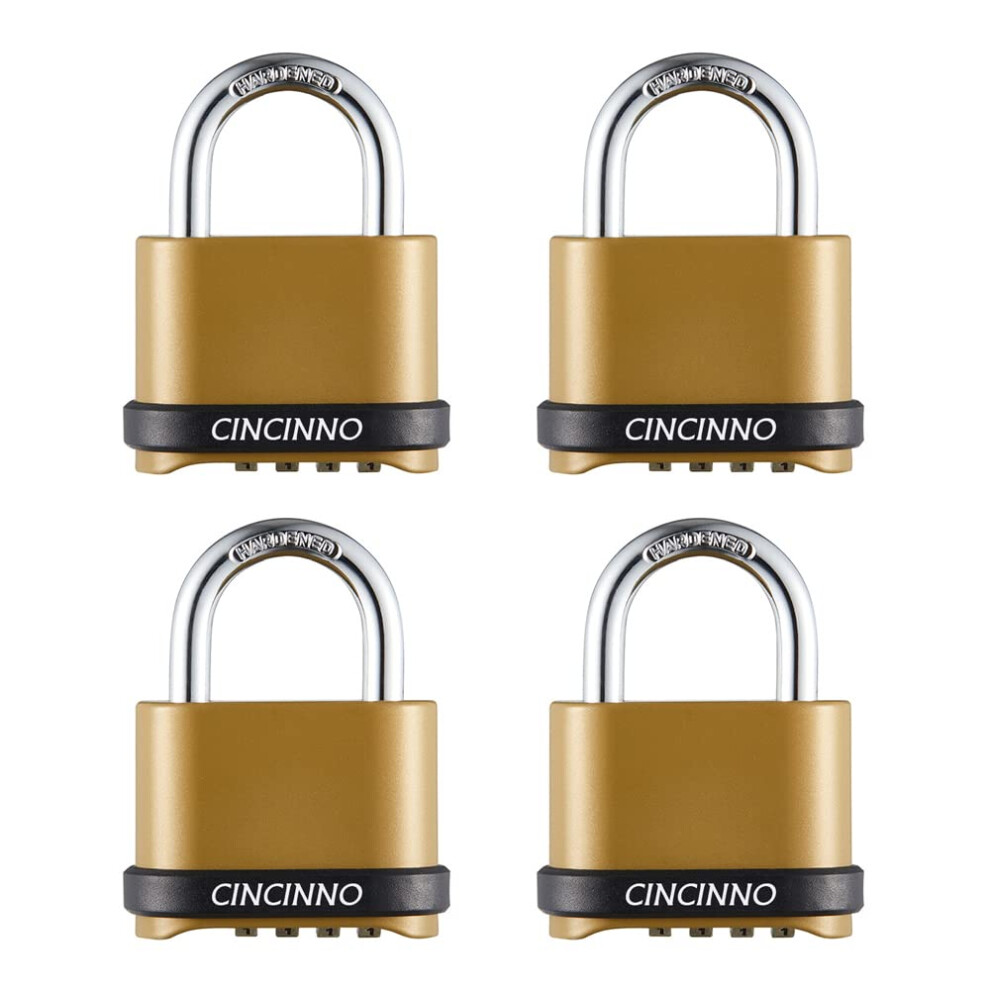 Cincinno Heavy Duty Weatherproof Combination Lock 4-Pack Outdoor Combo Lock Resettable Combination Padlock For Gate Shed Storage Unit 679628337791