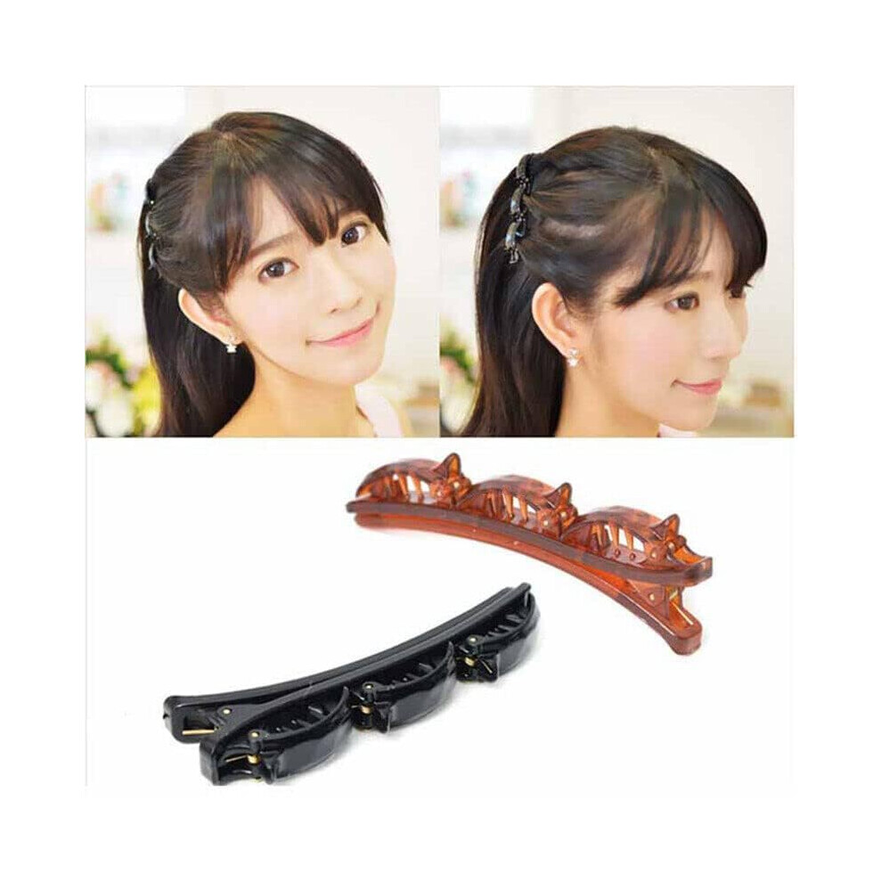 Sluswallow Unisex Black,Brown 6Pcs (Black And Brown) Double Layers Twist Band French Braider Hair Tool Fashion Double Layer Band Twist Plait Clip Front Hair Clips Hairpin Headband