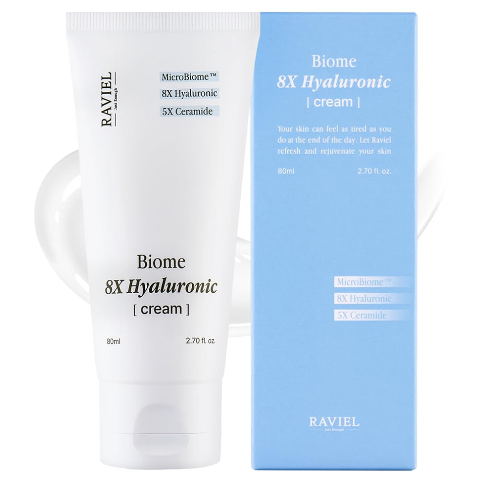 Raviel Cream Biome 8X Hyaluronic | Long-Lasitng Hydration & 5X Ceramide Barrier Moisturizer For Sensitive Skin | Daily Korean Skincare (2.70 Fl Oz)