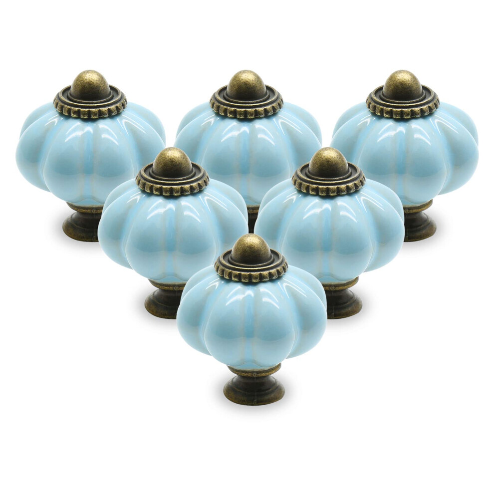 Seimneire 12Pcs Baby Blue Pumpkin Knobs Vintage Ceramic Cabinet Knobs Dresser Knobs Drawer Knobs Door Knobs Drawer Pulls Dresser Handles With Mounti 779584518385