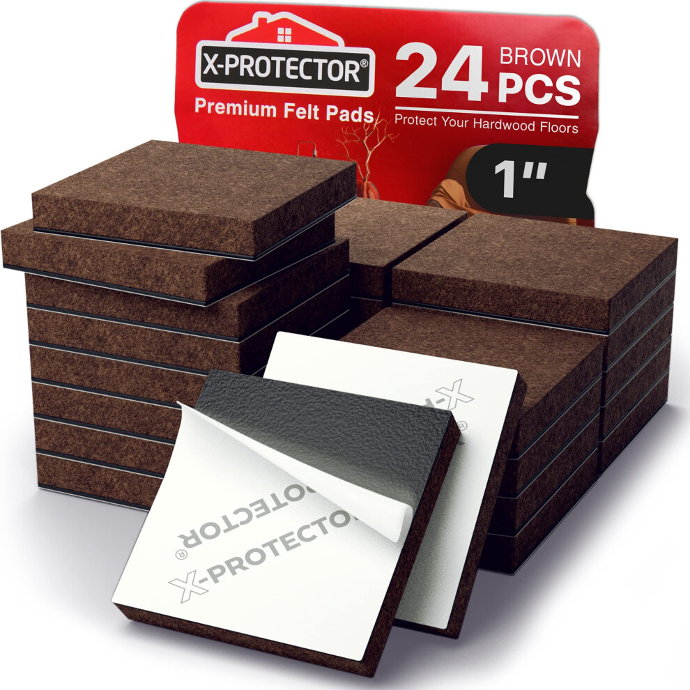 24 Heavy-Duty Felt Furniture Pads 11/4Thick X-Protector! Square Felt Pads For Furniture Feet - The Best Felt Floor Protectors For Furniture To Prevent 5060664331440