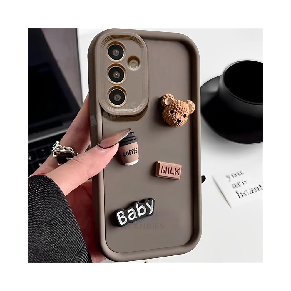(Baby Coffee, A25 5G) A 54 34 14 Cute 3D Bear Liquid Silicone Case For S Brown 931288507533