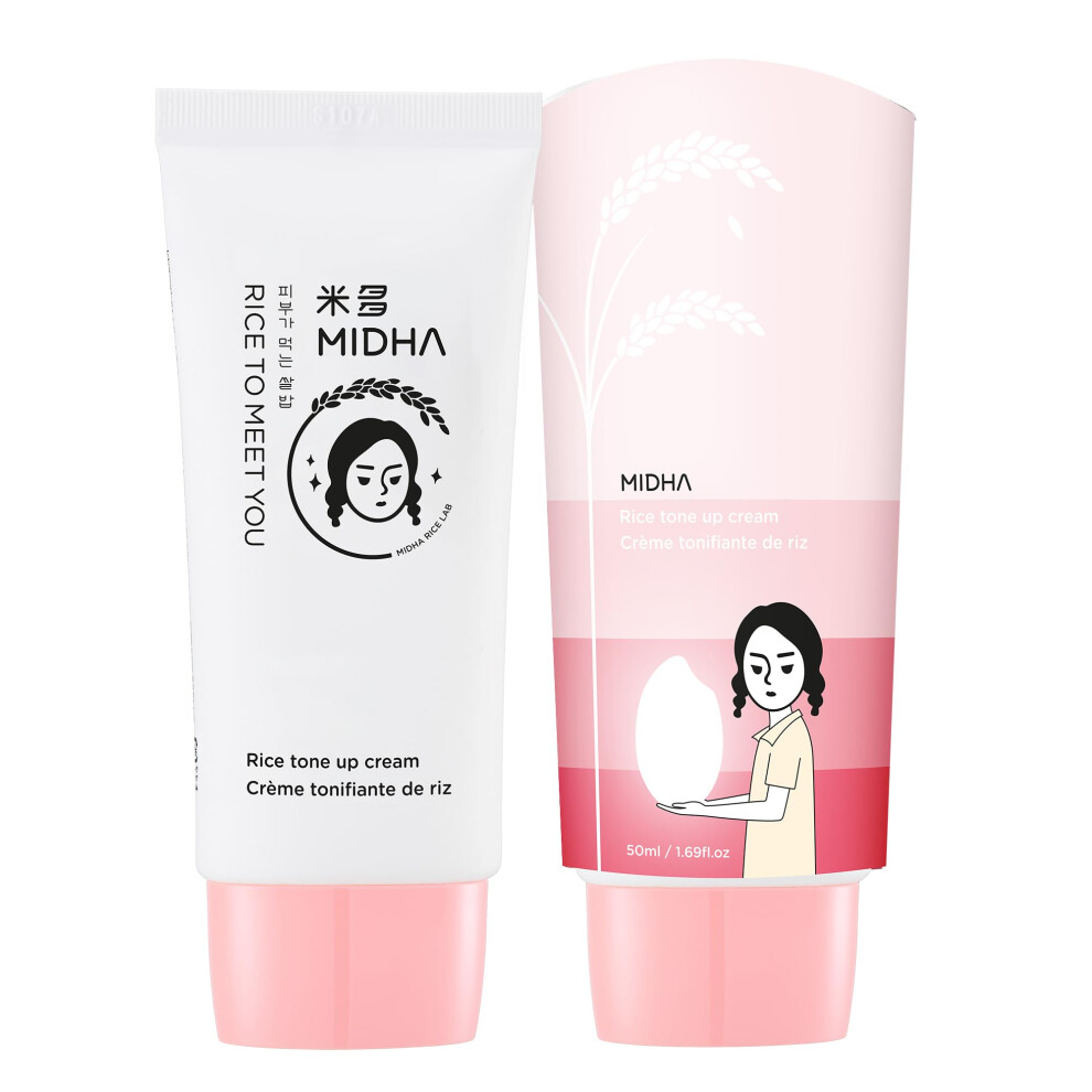 Midha Cream Rice Tone Up - Instantly Brightening And Toning 70% Rice Bran Water Instant Natural Coverage Skin Imperfection Coverage Vegan