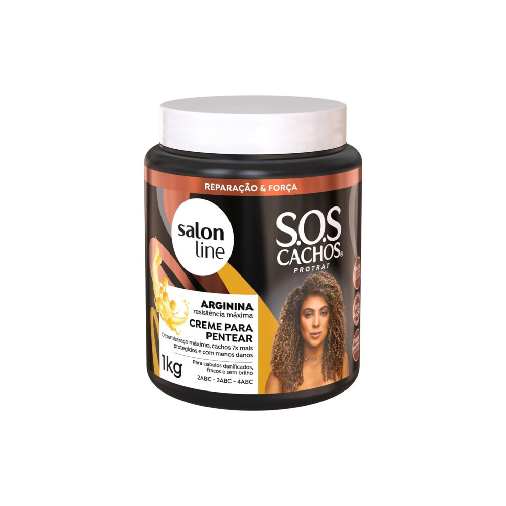 Salon Line Cream - Linha Sos Cachos (Arginina) - Creme Para Pentear 1 Kg - (Sos Curls (Arginine) - Combing Net 35.27 Oz)