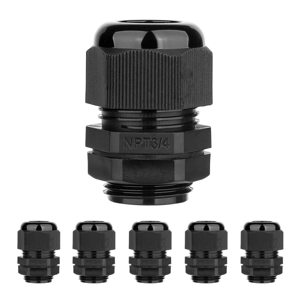 Ampele 6Er-Pack 3/4 Zoll Npt-Kabelverschraubung, Wasserdicht, Verstellbar, 13 18 Mm/0,51 0,71 Zoll, Nylon-Kabelverschraubungen Mit Dichtungen (3/-image